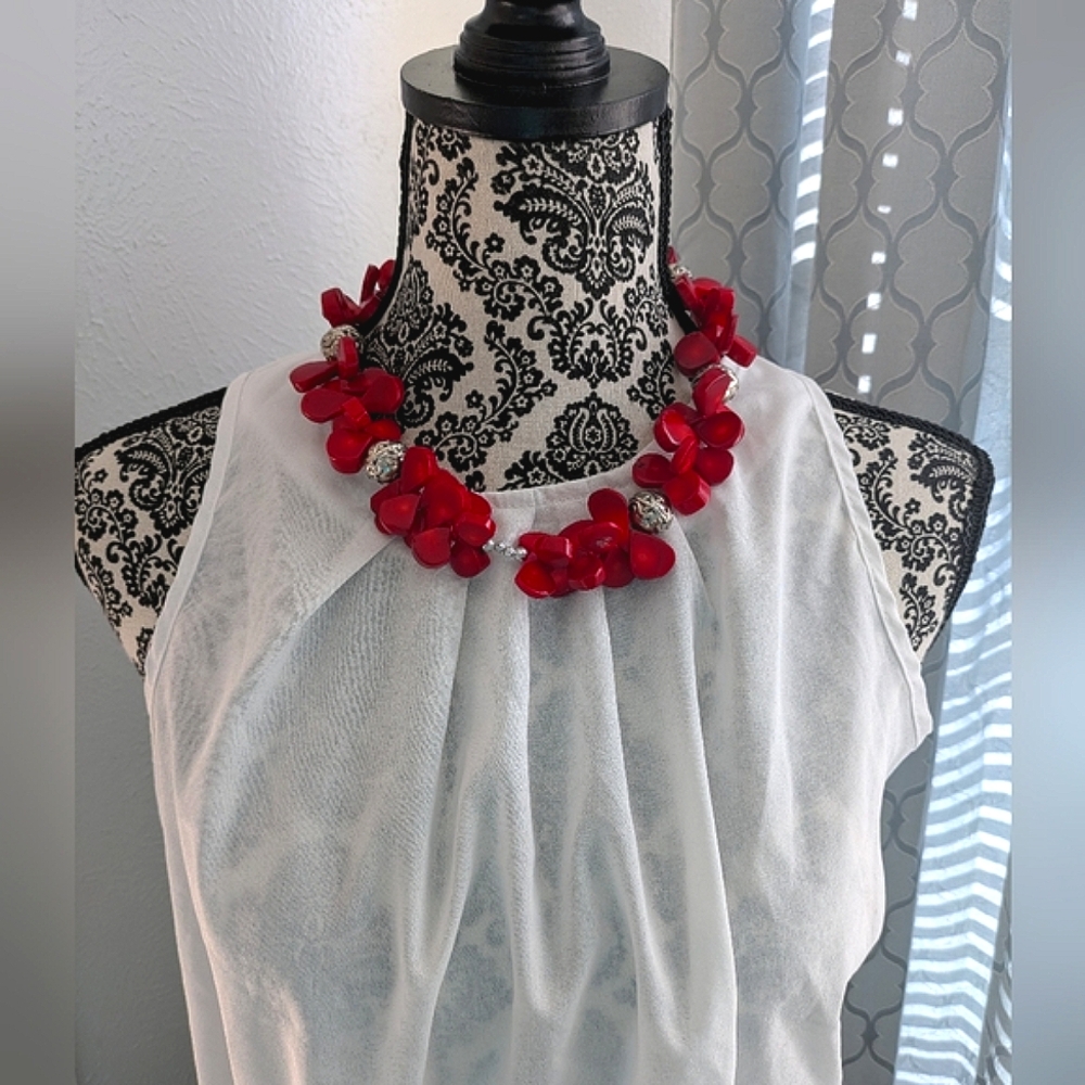 Red Statement Chunky Choker Statement Necklace - image 8